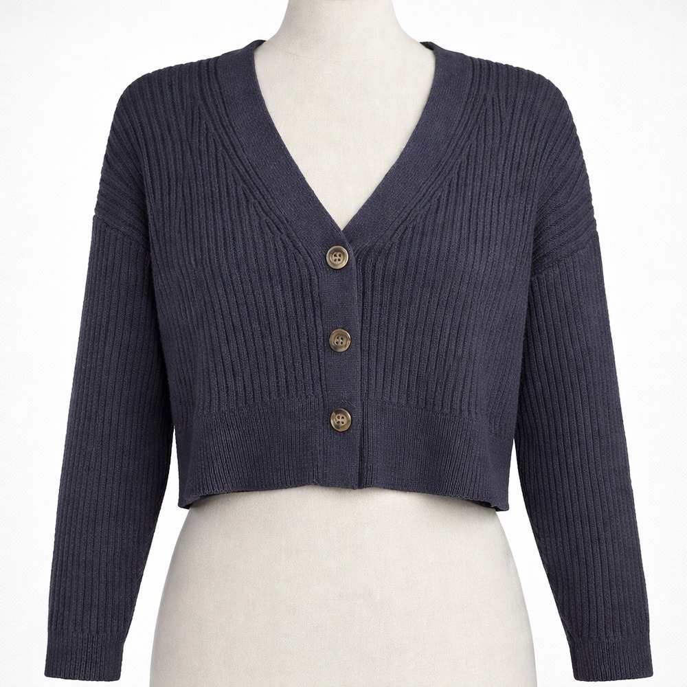 Snidel Y2K Cashmere Ribbed Button Cardigan Size M Navy Blue Preppy Luxury Tencel
